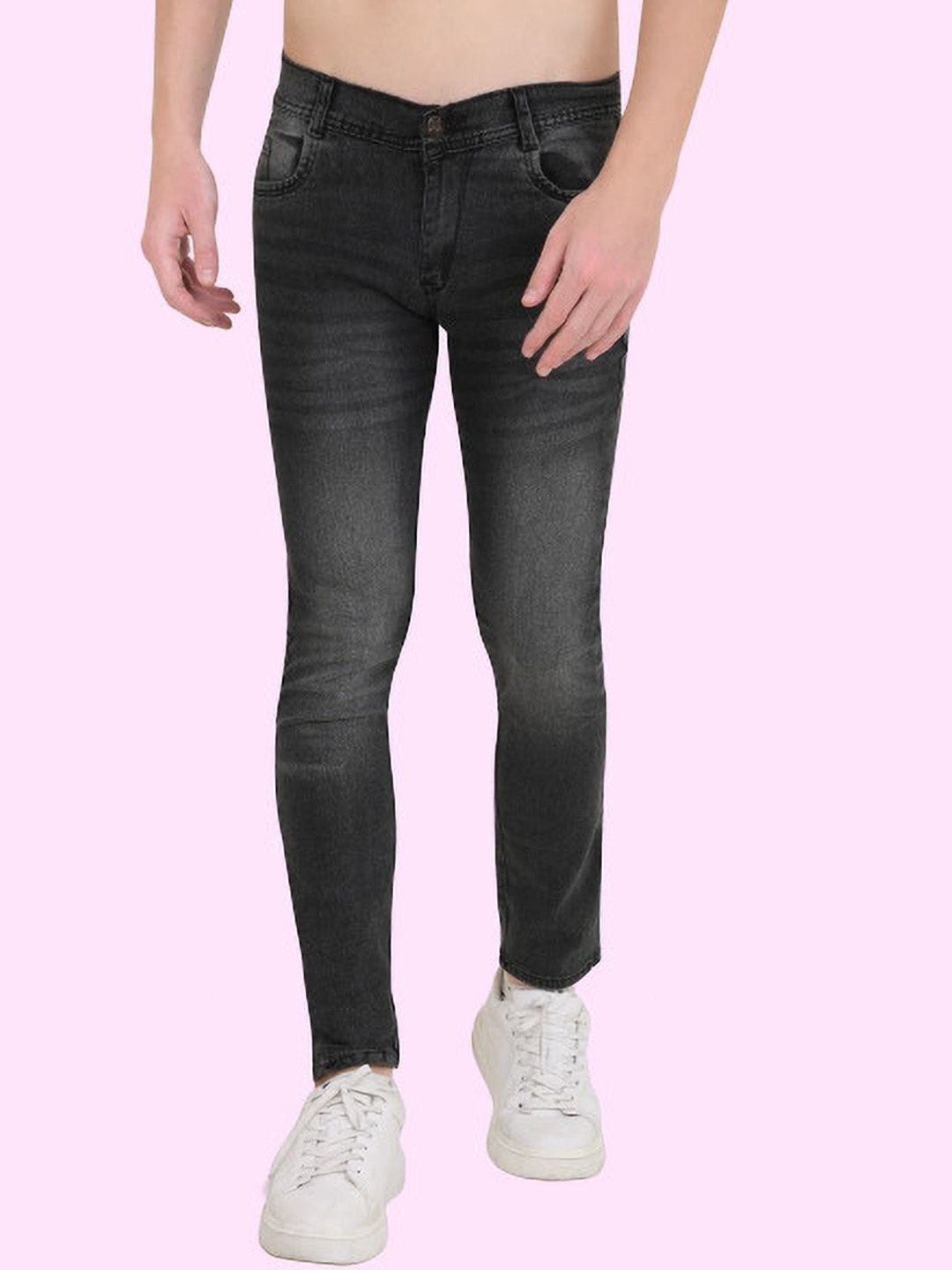 

COMFITS Men Classic Low Distress Heavy Fade Stretchable Jeans, Grey