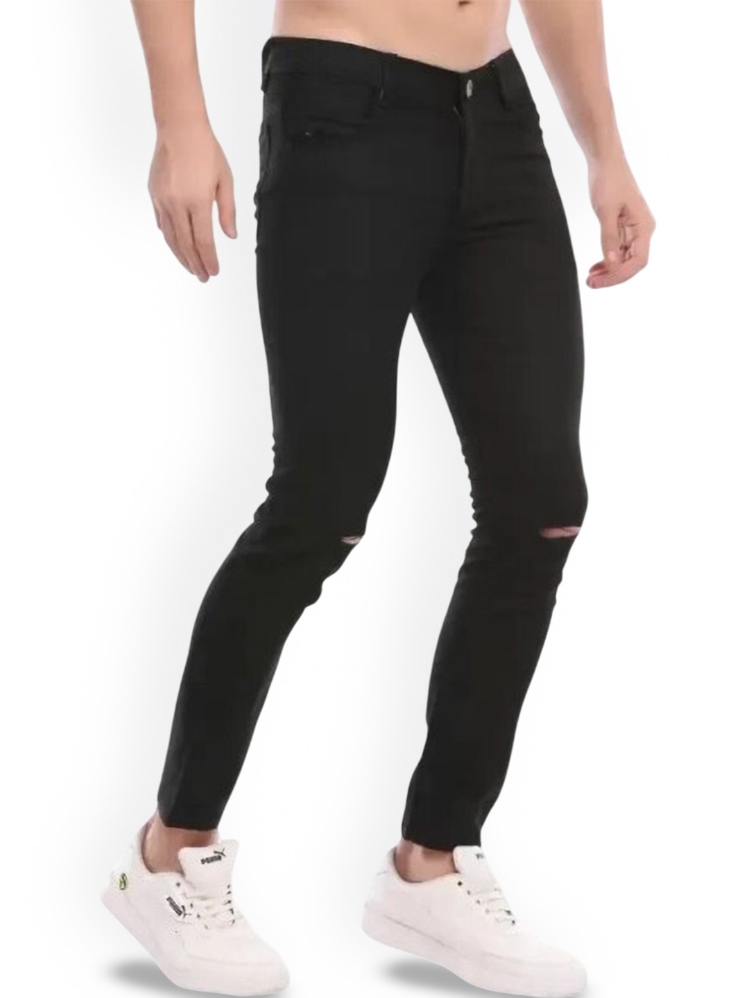 

COMFITS Men Classic Slash Knee Stretchable Jeans, Black