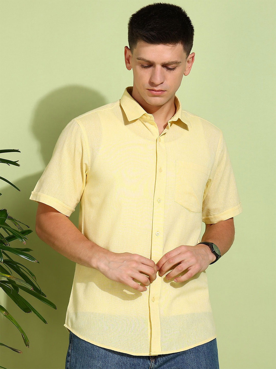 

Moda Rapido Men Classic Opaque Casual Shirt, Yellow