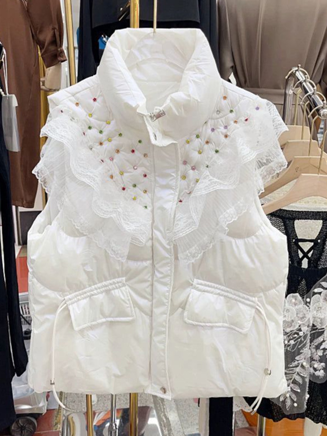 

PANKH Embellished Bomber Down Puffer Jacket, White