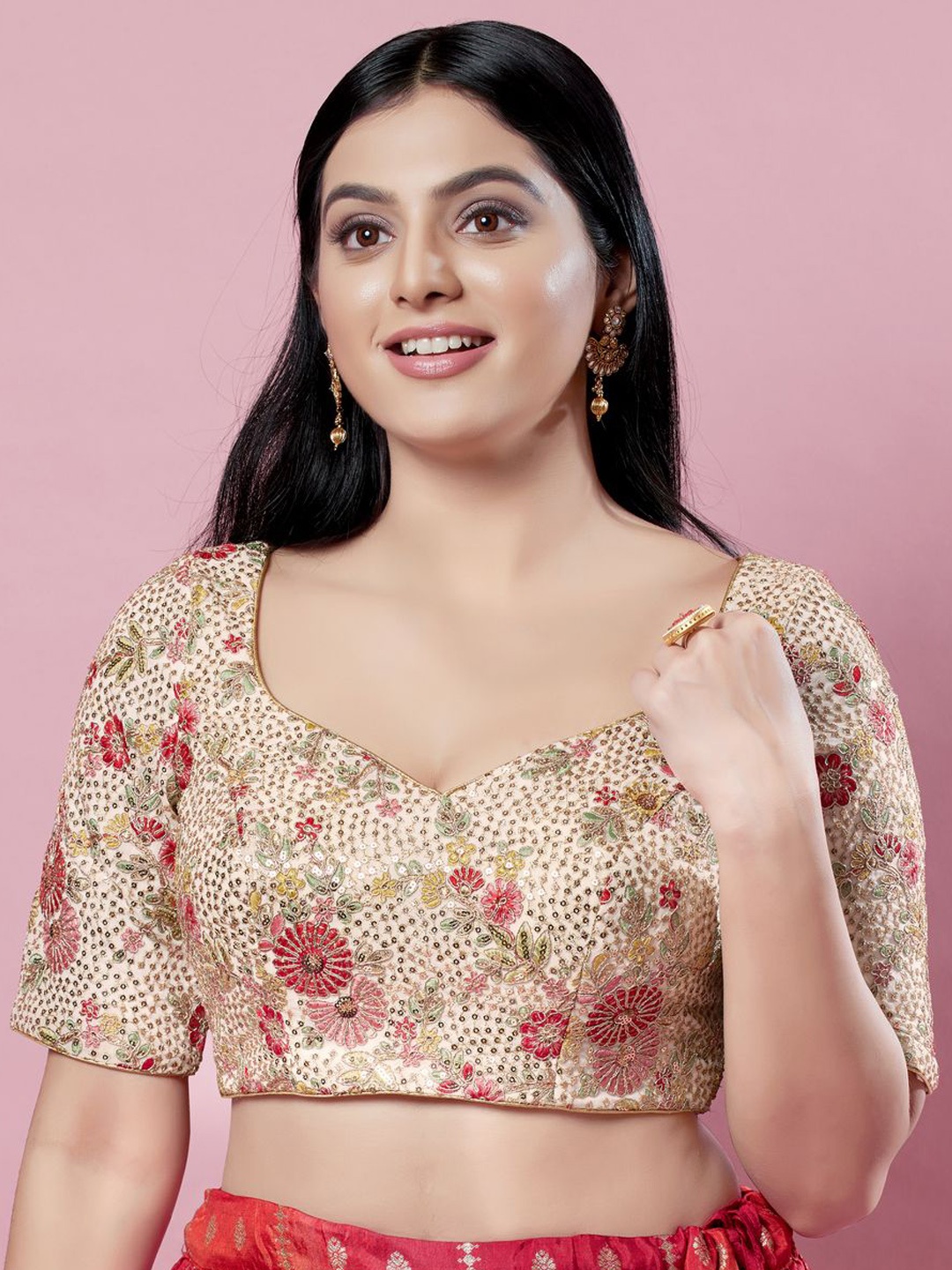 

VAMAS - THE DESIGNER BLOUSES Women Sweetheart Neck Padded Saree Blouse, White