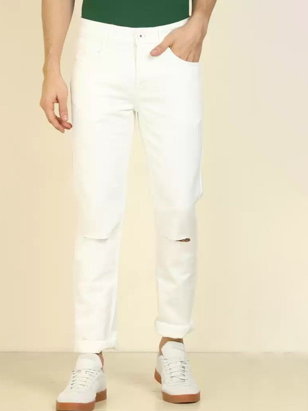 

COMFITS Men Classic Slash Knee Stretchable Jeans, White