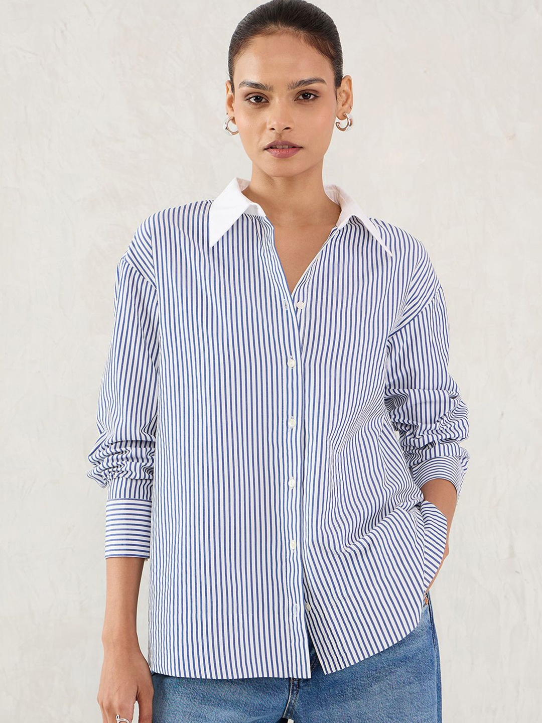 

FEMMELLA Women Comfort Bengal Stripes Opaque Striped Casual Shirt, Navy blue