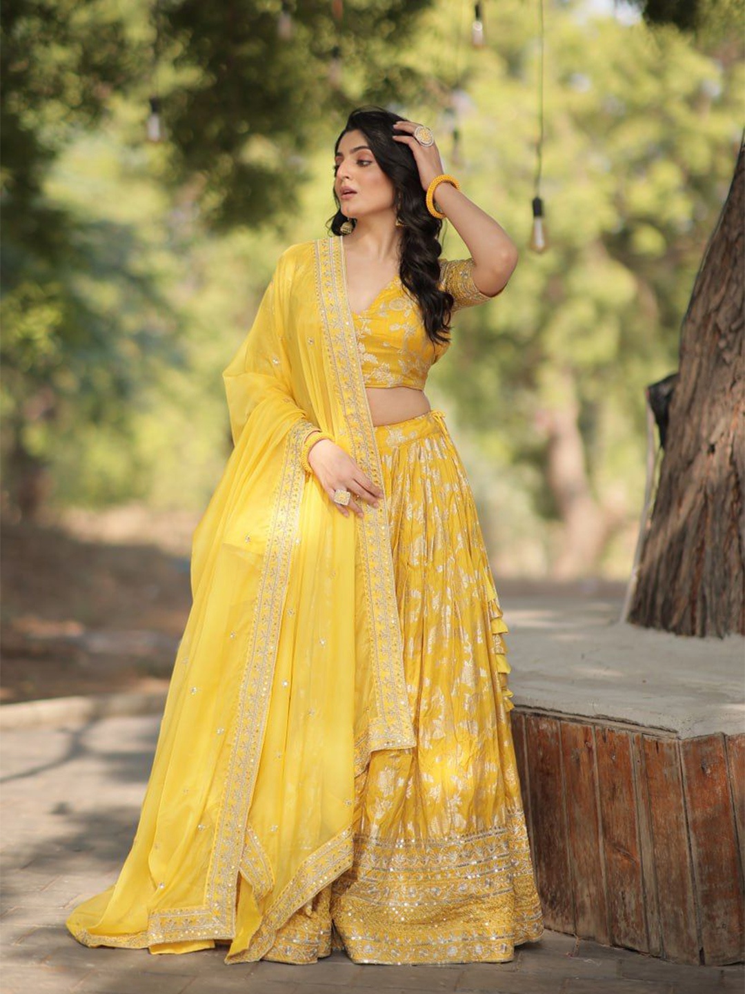 

ZIBLON Ready to Wear Lehenga & Unstitched Blouse With Dupatta, Yellow