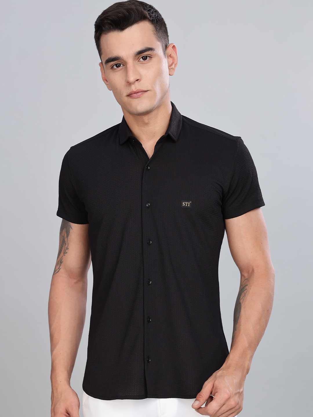 

STI Men Classic Opaque Party Shirt, Black
