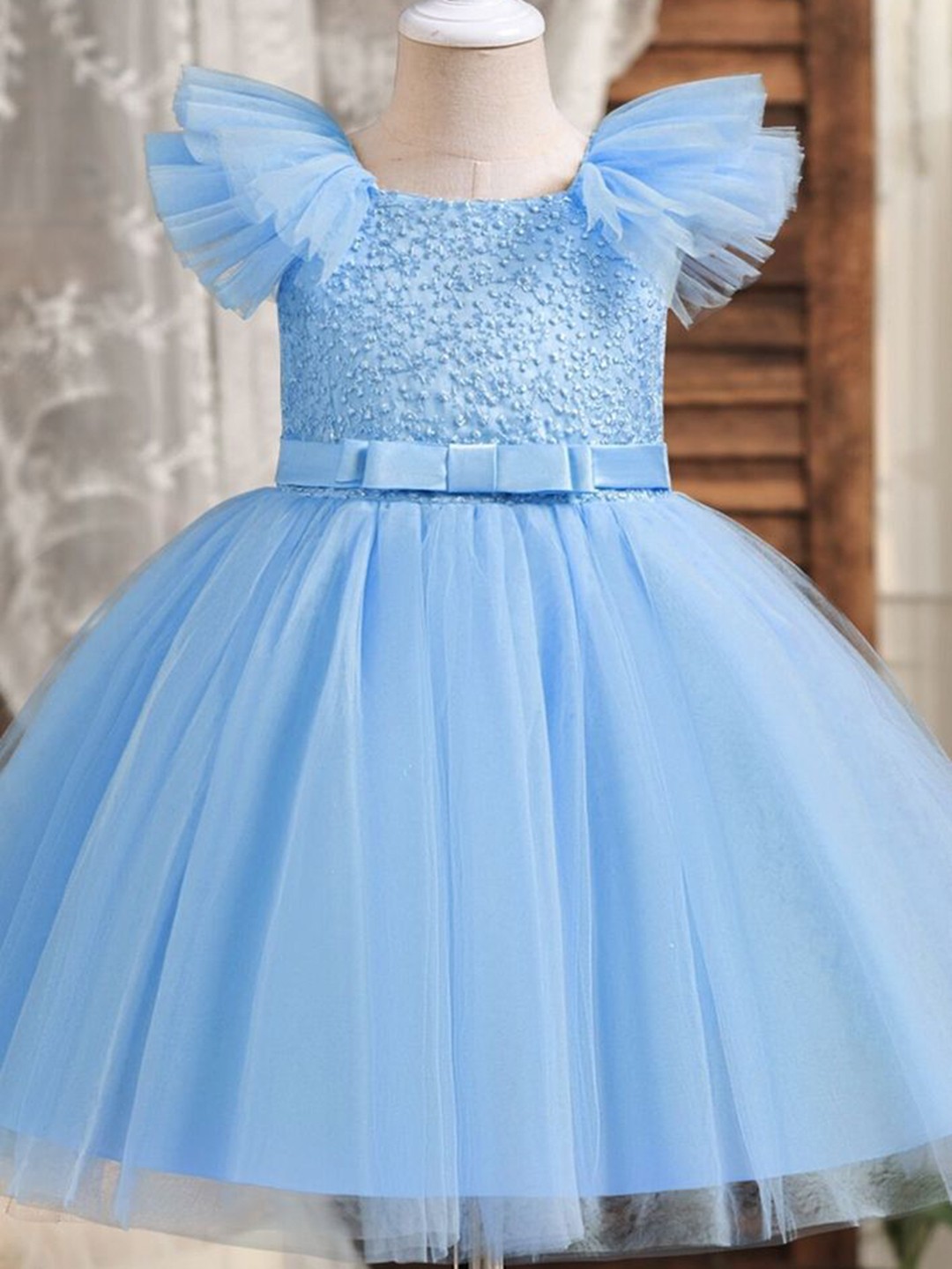

LULU & SKY Flutter Sleeve Fit & Flare Dress, Blue