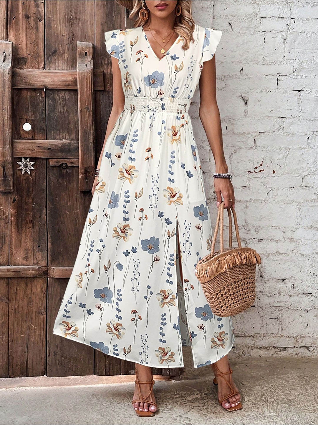 

StyleCast x Revolte Print A-Line Midi Dress, White