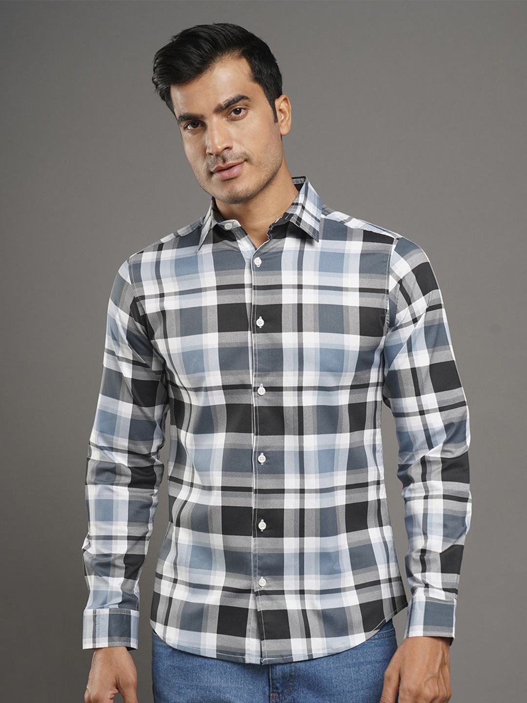 

Mast & Harbour Men Relaxed Tartan Checks Opaque Checked Casual Shirt, Blue