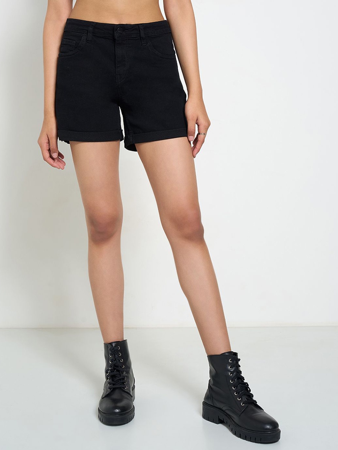 

SF JEANS by Pantaloons Women Skinny Fit High-Rise Fashion Shorts, Black