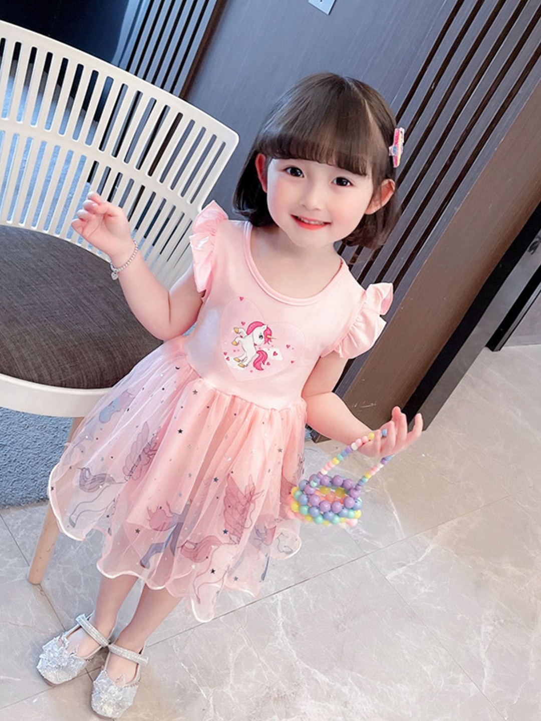 

YK Floral Print Flutter Sleeve Fit & Flare Dress, Pink