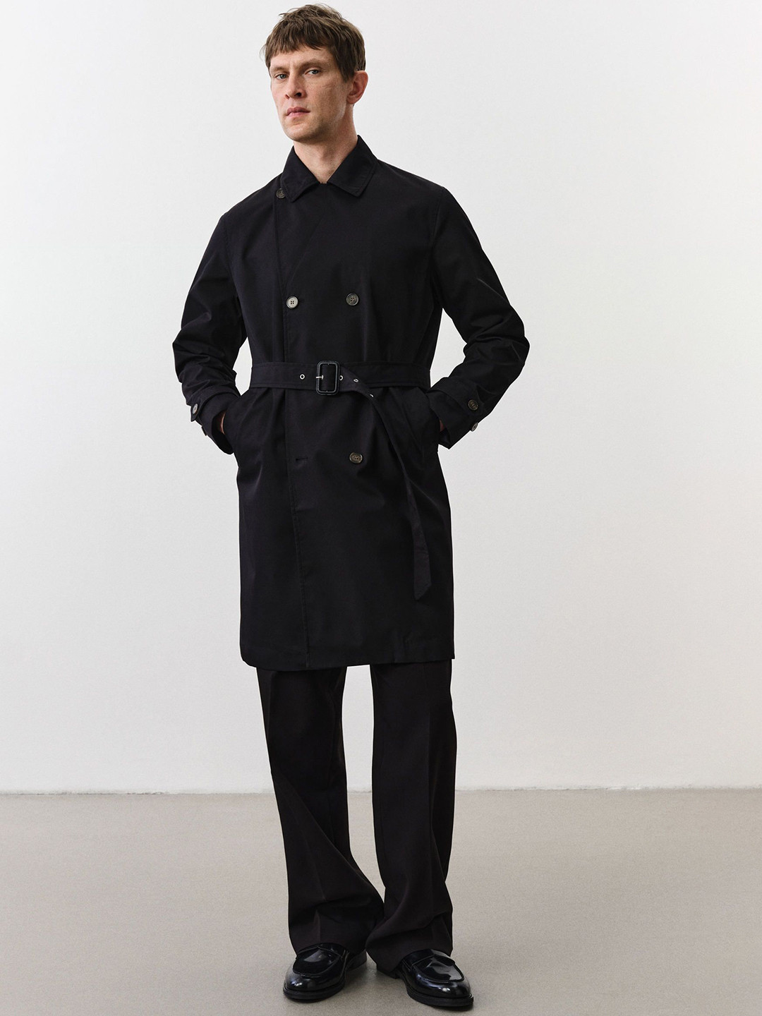 

H&M Regular Fit Trench Coat, Black