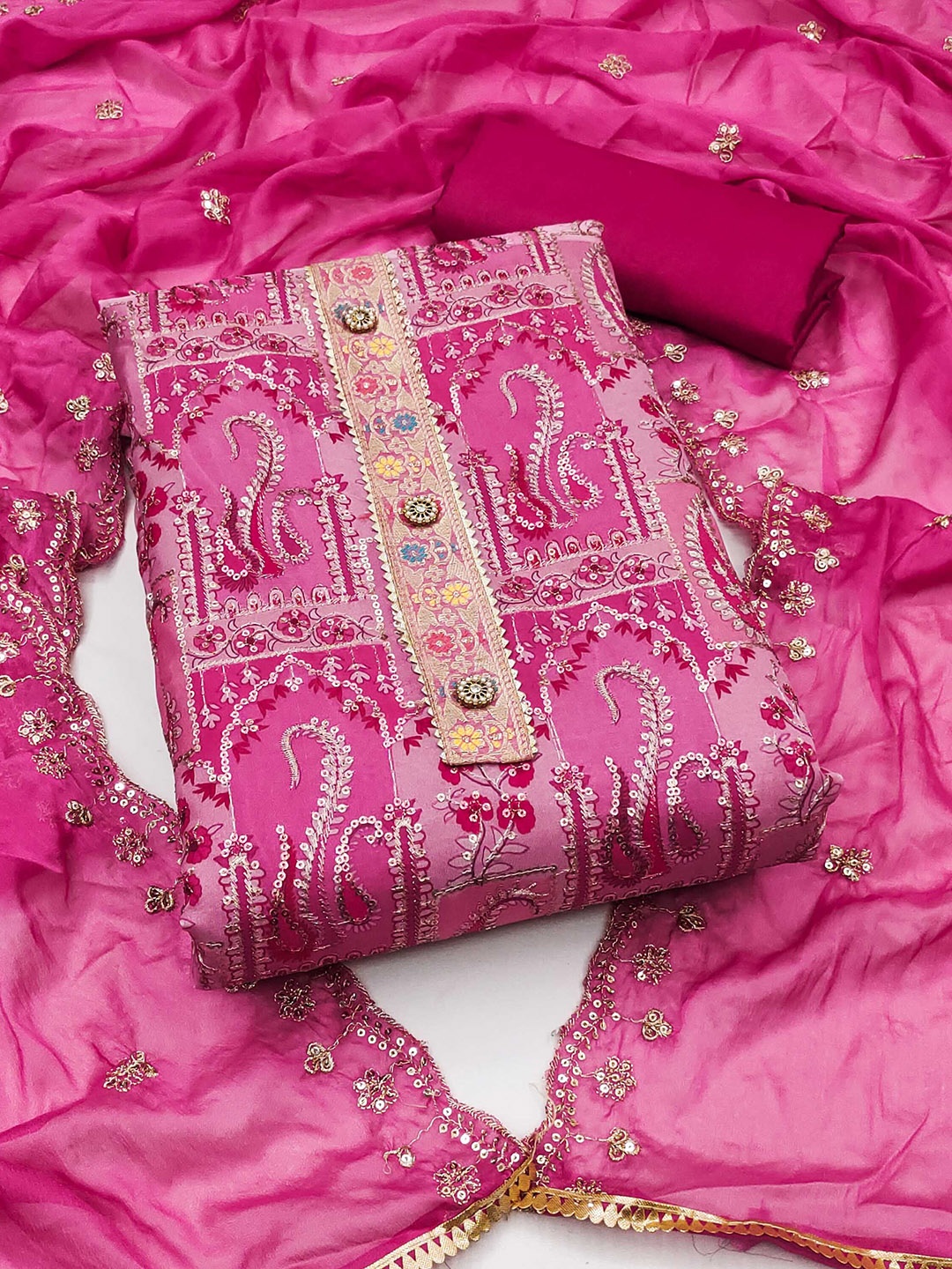 

SHADOW & SAINING Embroidered Organza Semi-Stitched Dress Material, Pink