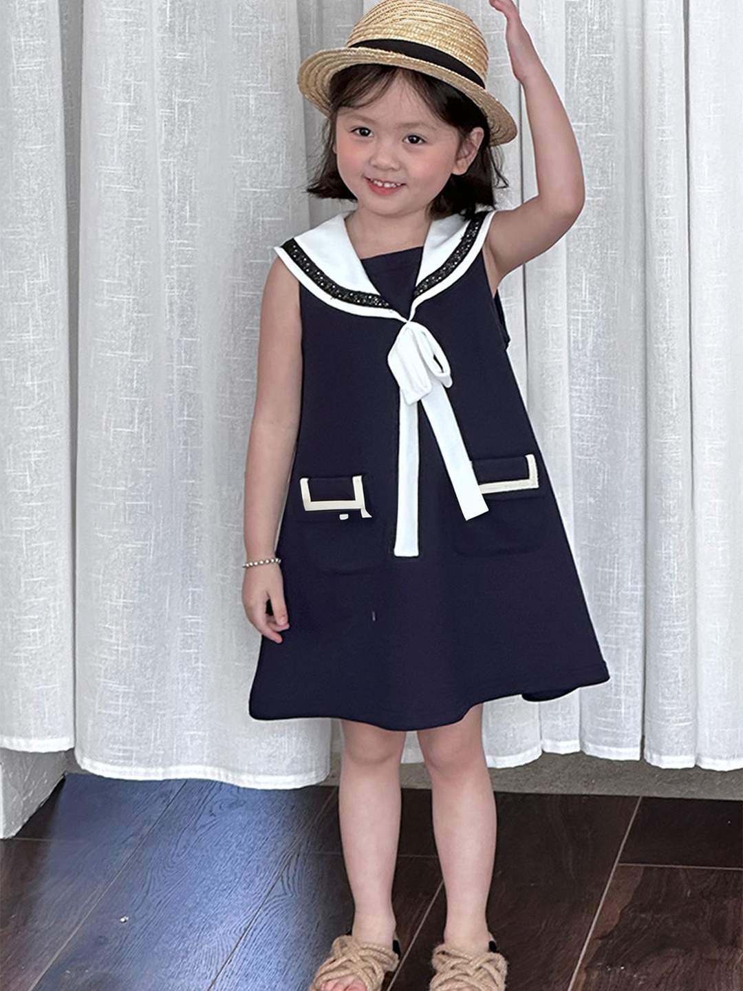 

LULU & SKY Print Peter Pan Collar A-Line Dress, Navy blue