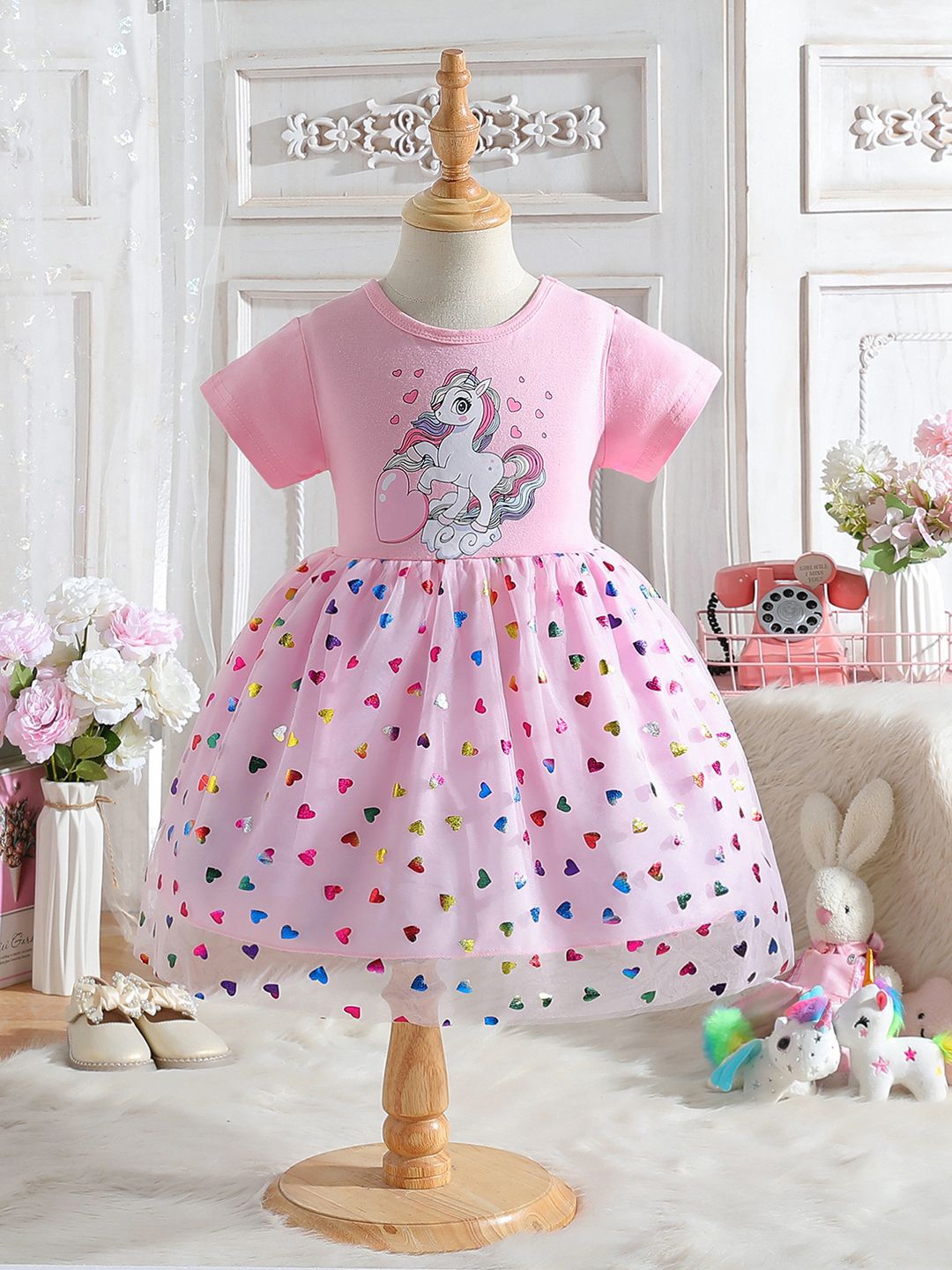 

YK Polka Dot Print A-Line Dress, Pink