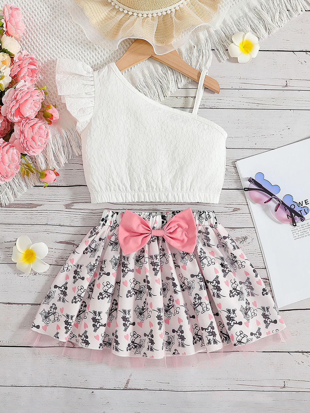 

YK Girls Top with Skirt, White