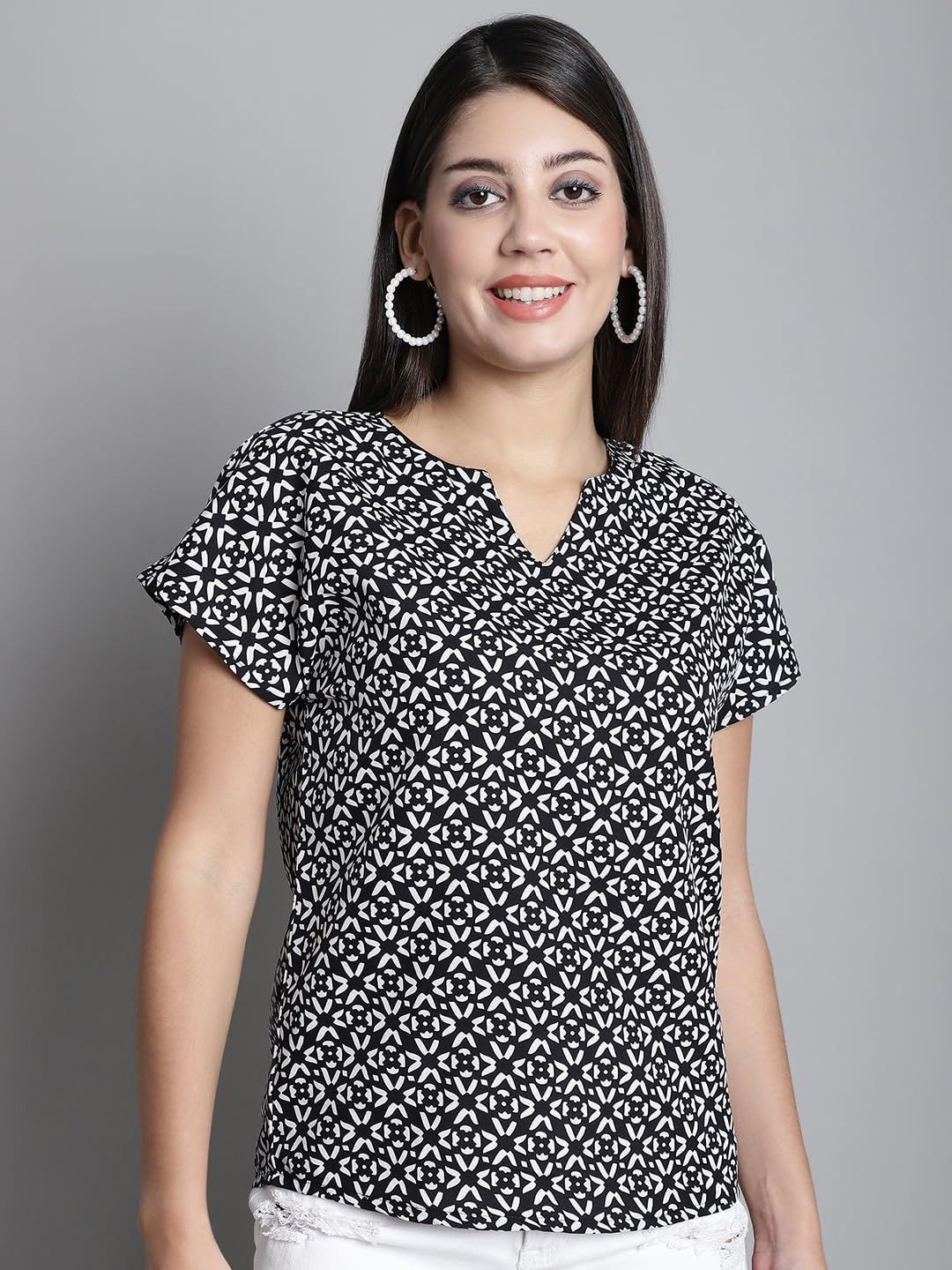 

SZN Geometric Print Top, White