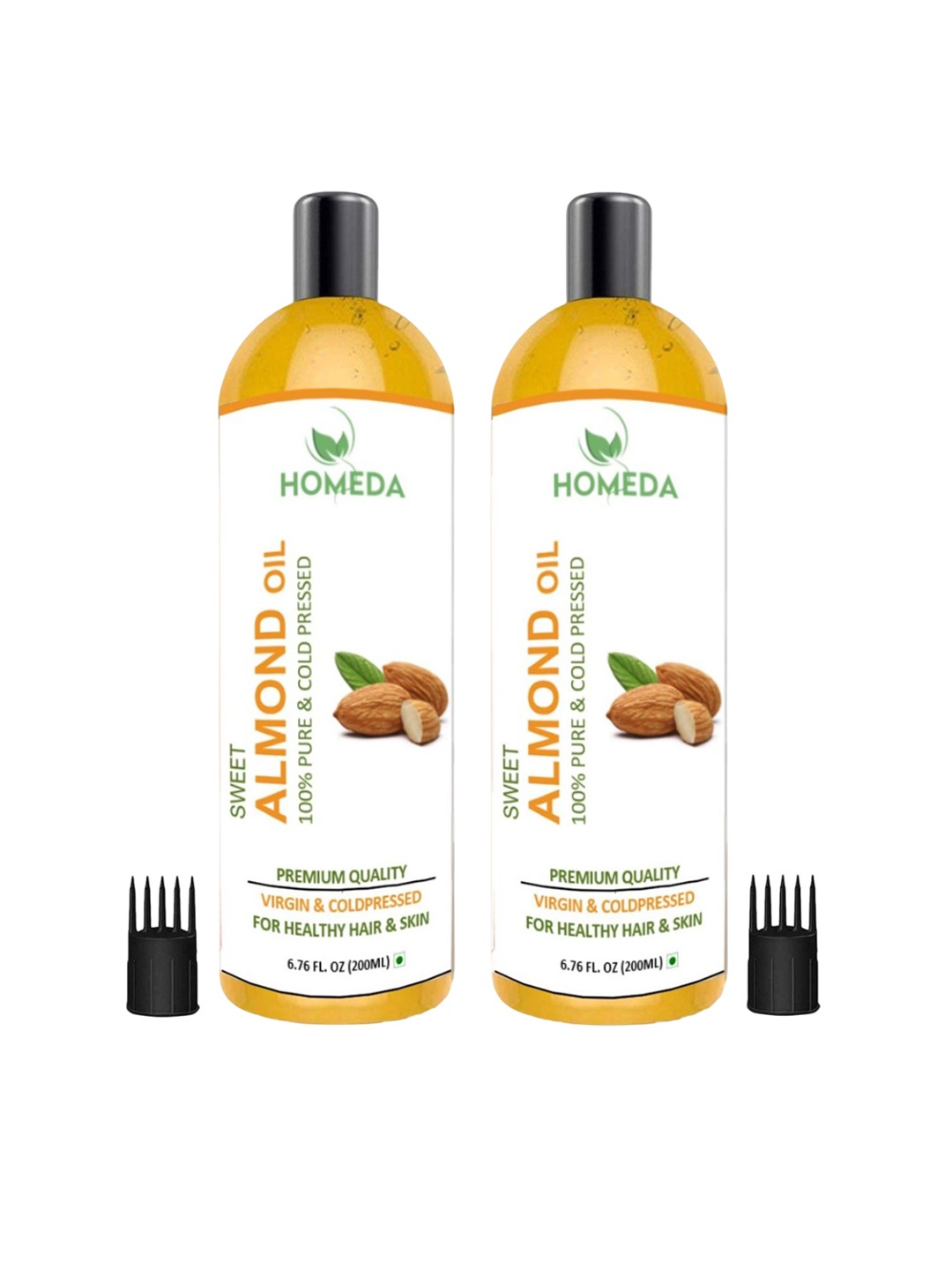 

Homeda Set Of 2 Cold Pressed Almond Oil For Skin & Hair - 200 ml Each, Yellow
