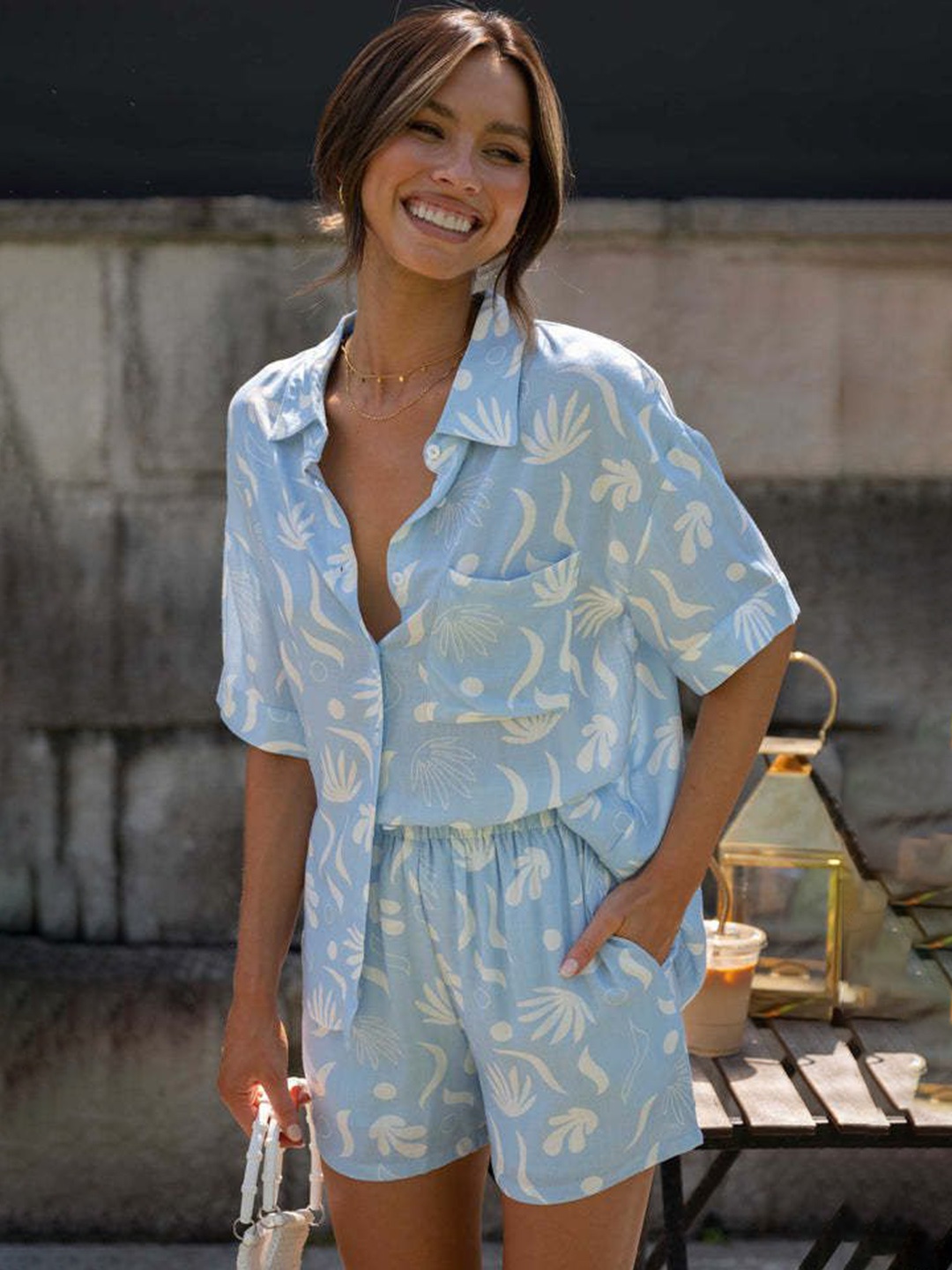 

Mast & Harbour Printed Shirt & Shorts Co-Ords, Blue