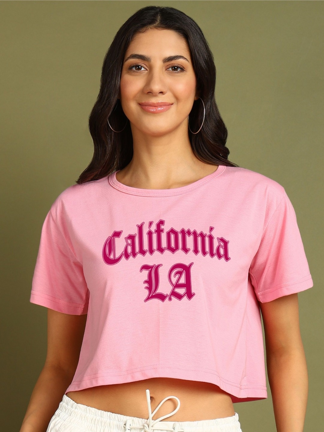 

Moda Rapido Women Printed Drop-Shoulder Sleeves Bio Finish Applique T-shirt, Pink