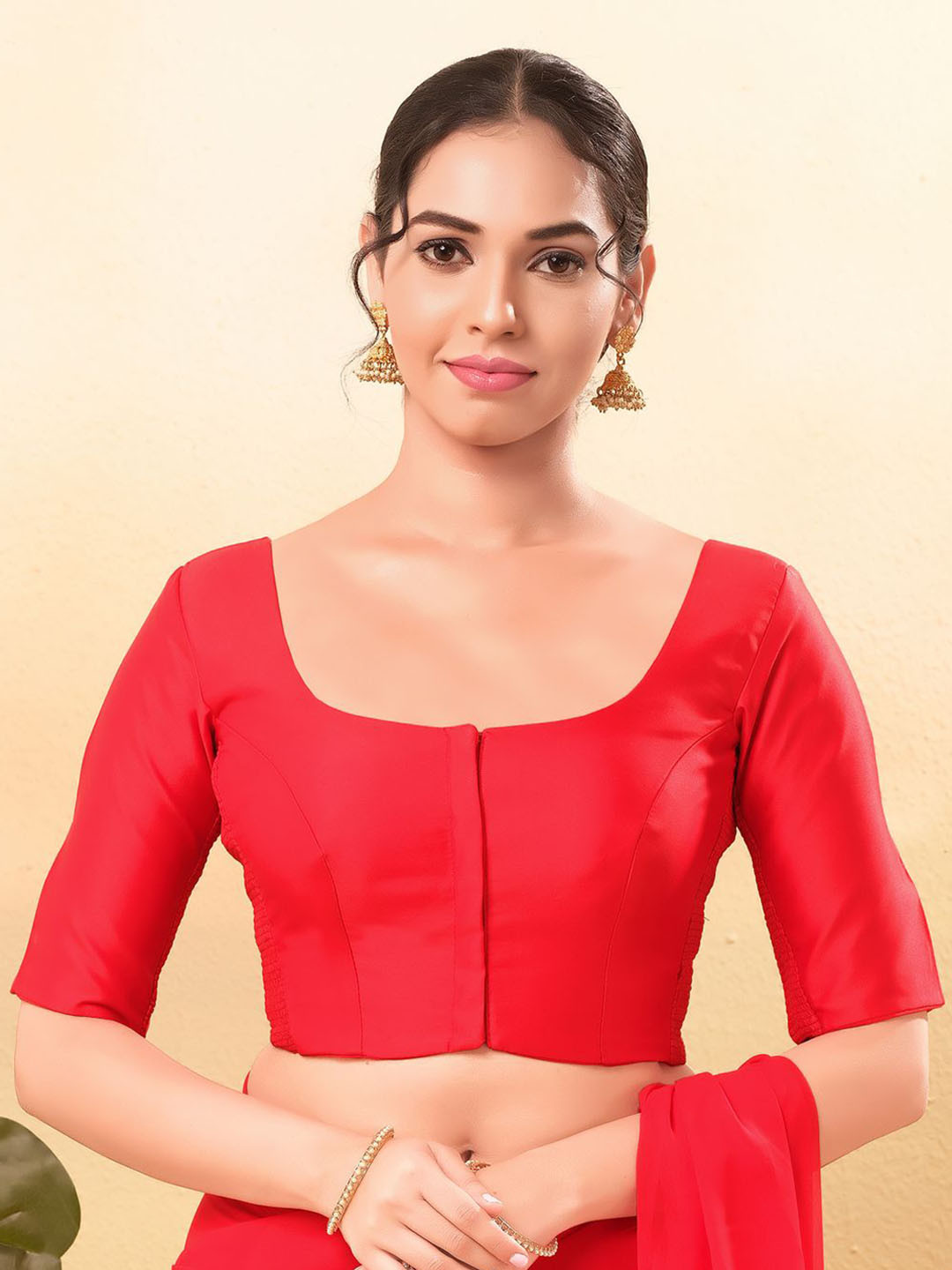 

VAMAS - THE DESIGNER BLOUSES Women Round Neck Padded Saree Blouse, Pink