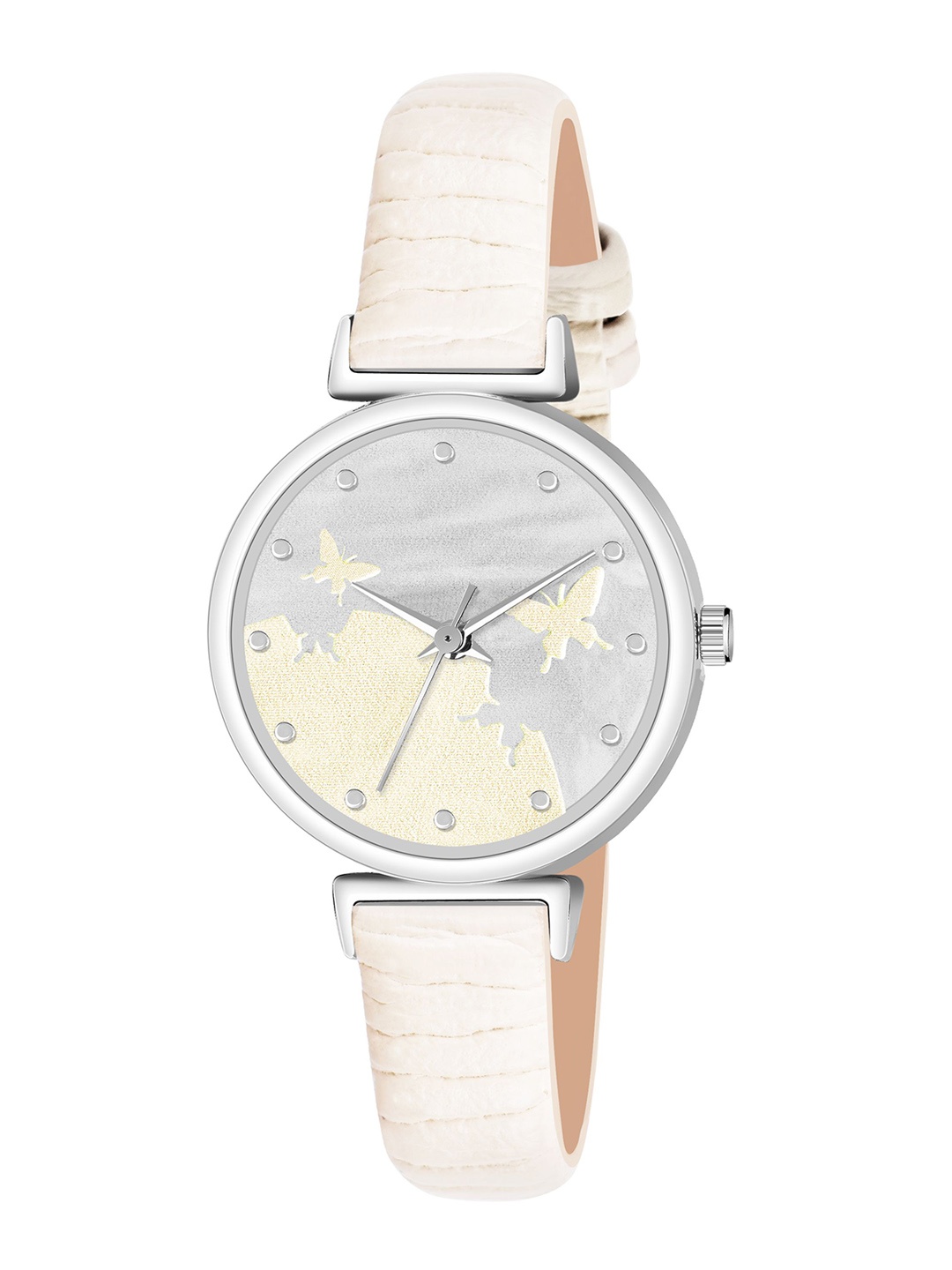 

THE SHOPOHOLIC Women Embellished Dial & Leather Straps Analogue Watch AB64-WHITE