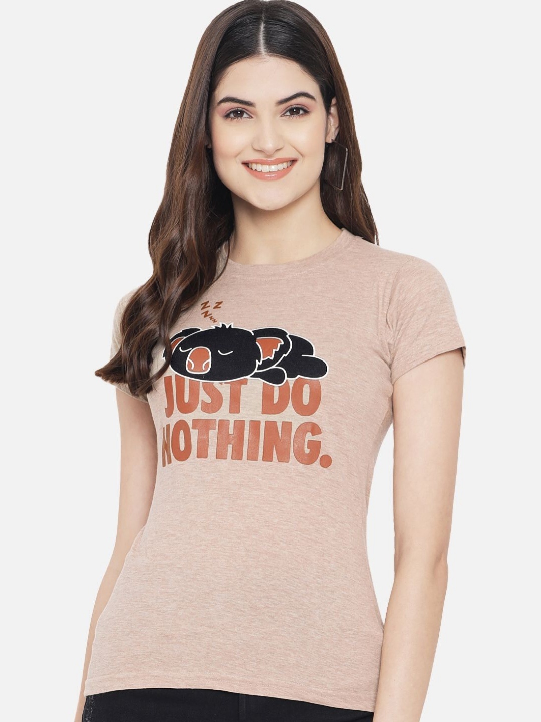 

Dreambe Women Typography Printed T-shirt, Beige