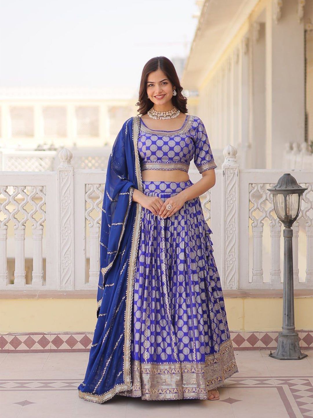 

ZIBLON Ready to Wear Lehenga & Unstitched Blouse With Dupatta, Blue