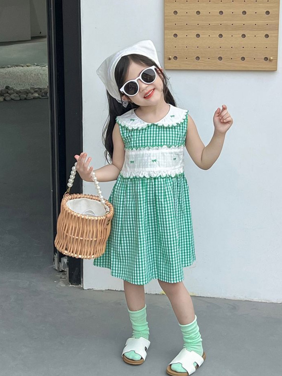 

LULU & SKY Checked A-Line Dress, Green