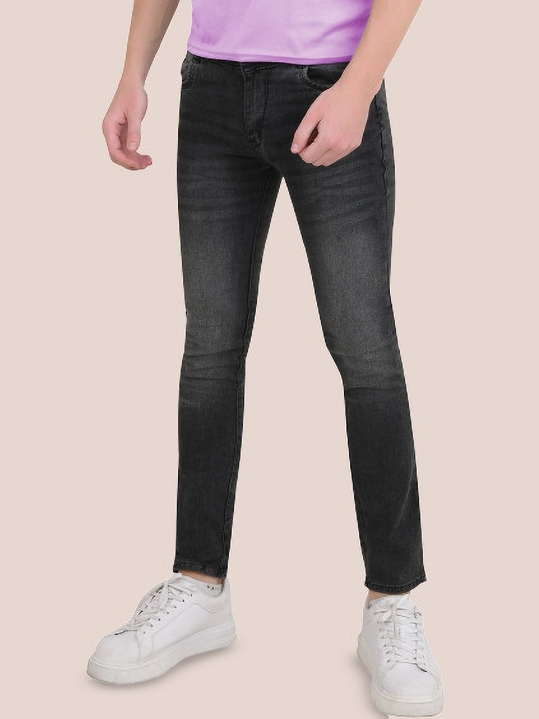 

COMFITS Men Classic Low Distress Heavy Fade Stretchable Jeans, Grey