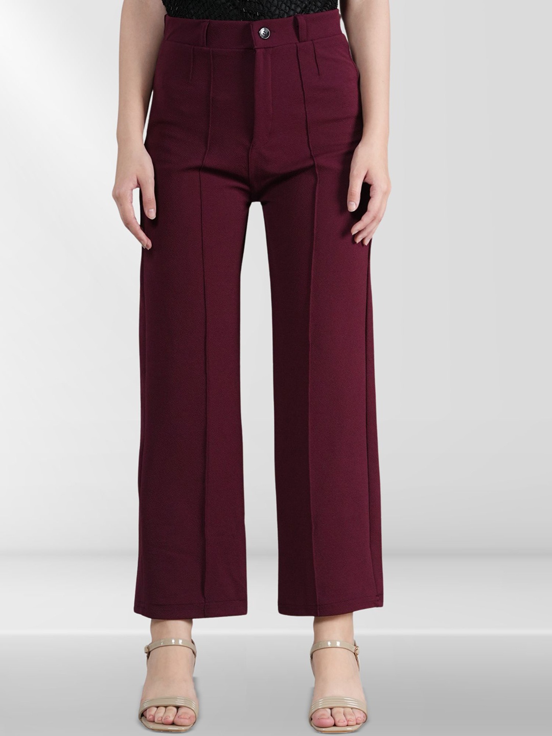 

Belfry Women Straight Fit High-Rise Trousers, Maroon