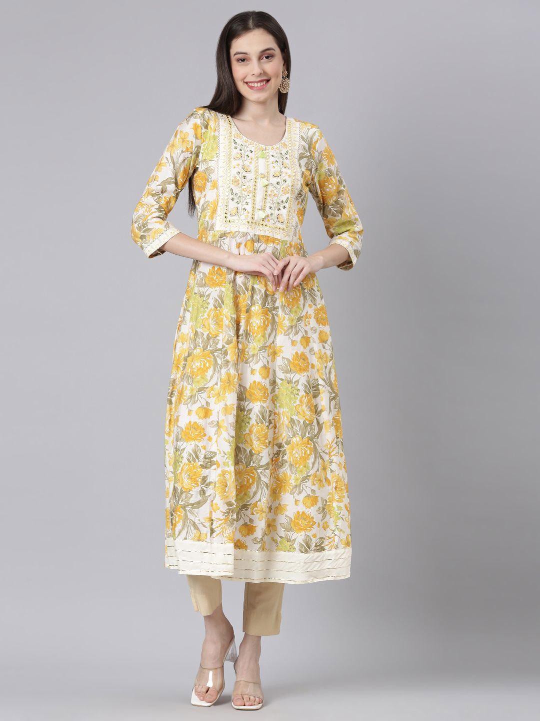 

Neerus Floral Maxi Dress, Yellow