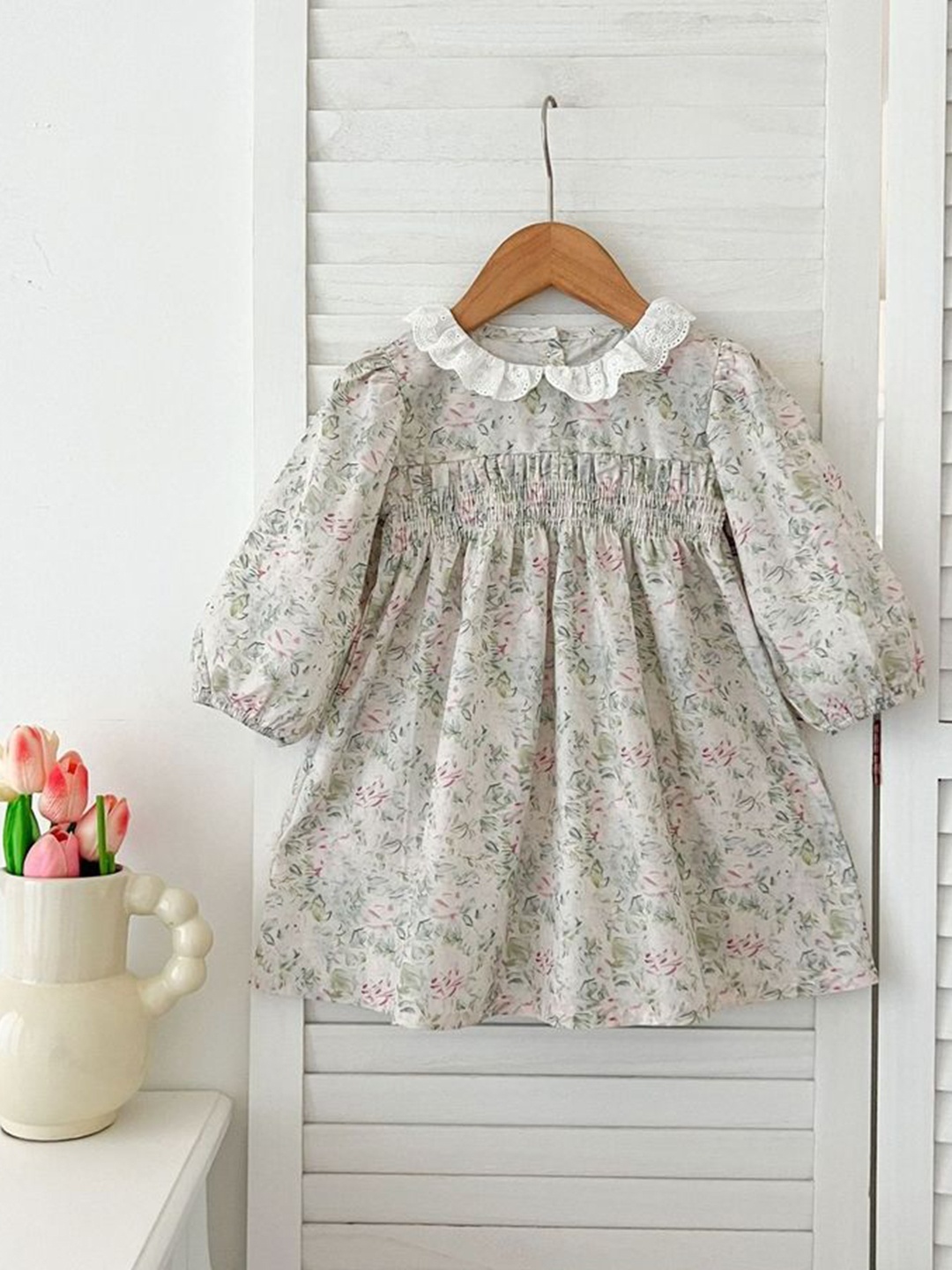 

LULU & SKY Floral Print Puff Sleeve A-Line Dress, Green