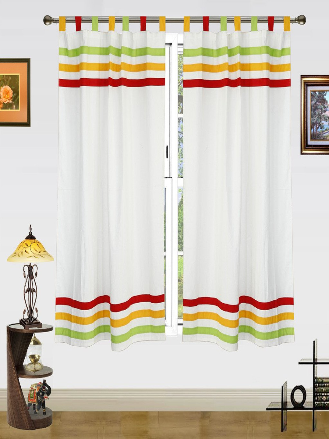 

Dekor World Multicoloured Set of 2 Striped Window Curtain, Multi