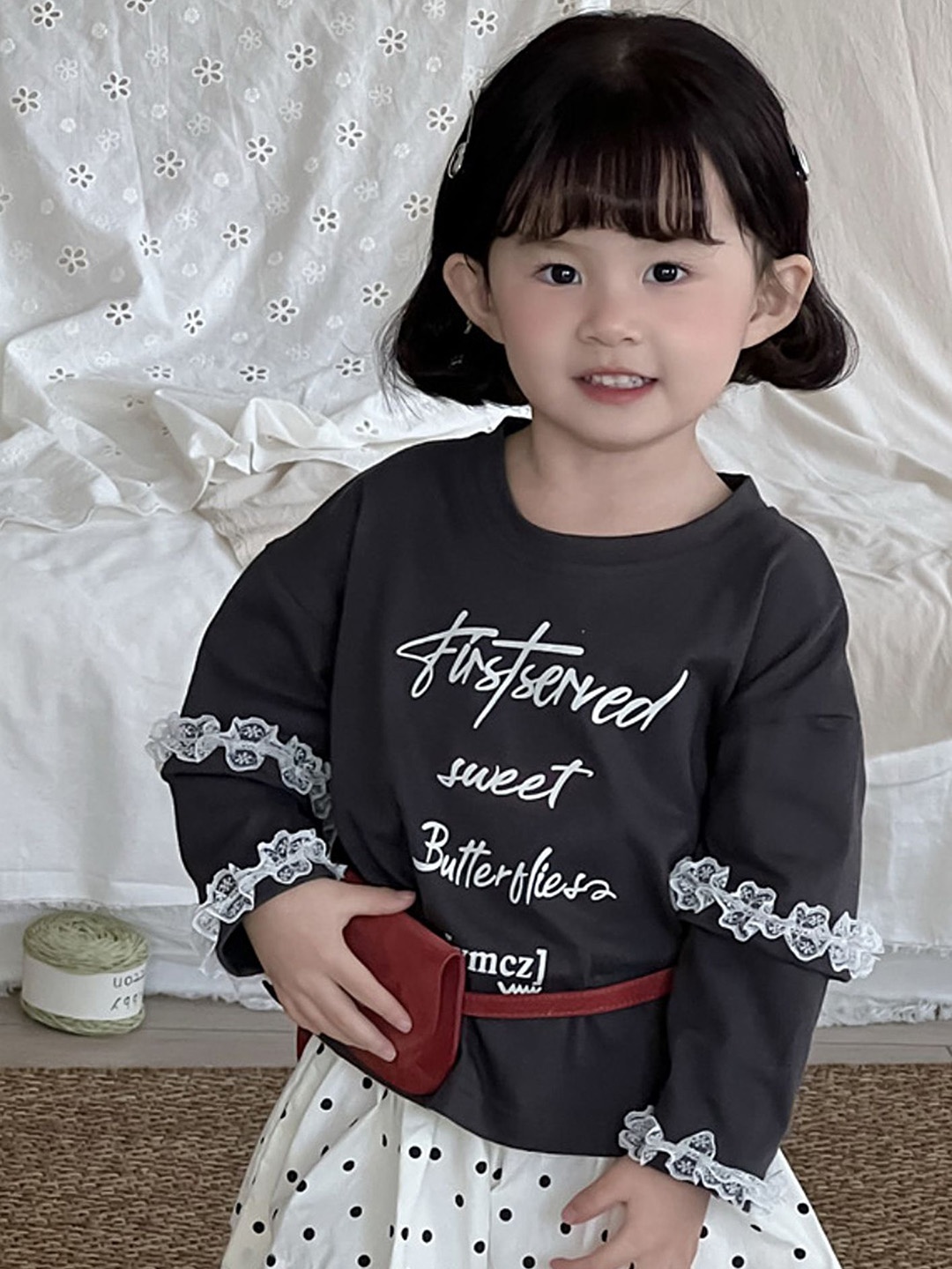 

LULU & SKY Girls Typography Printed Organic Cotton T-shirt, Grey