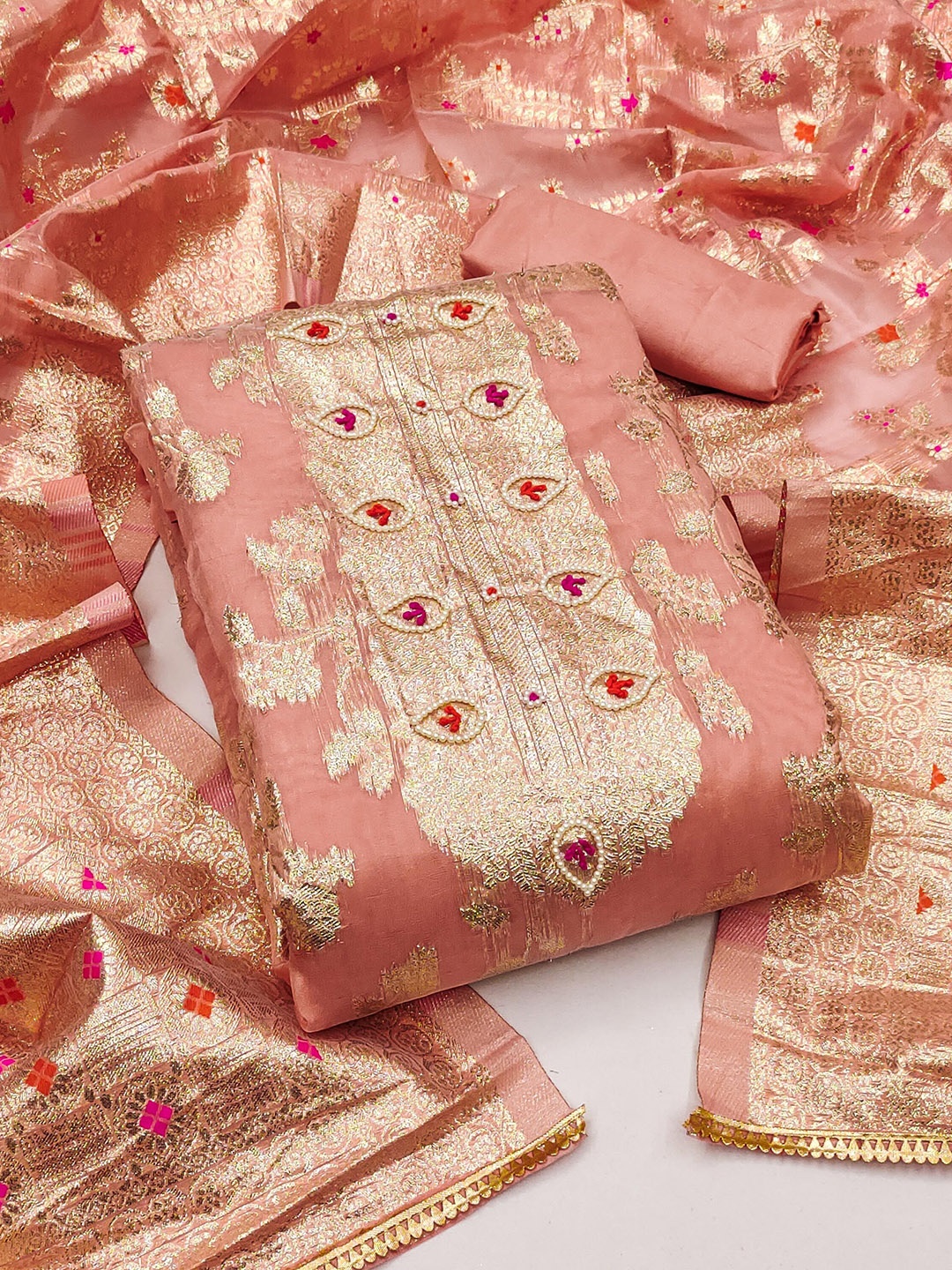 

SHADOW & SAINING Semi-Stitched Dress Material, Peach