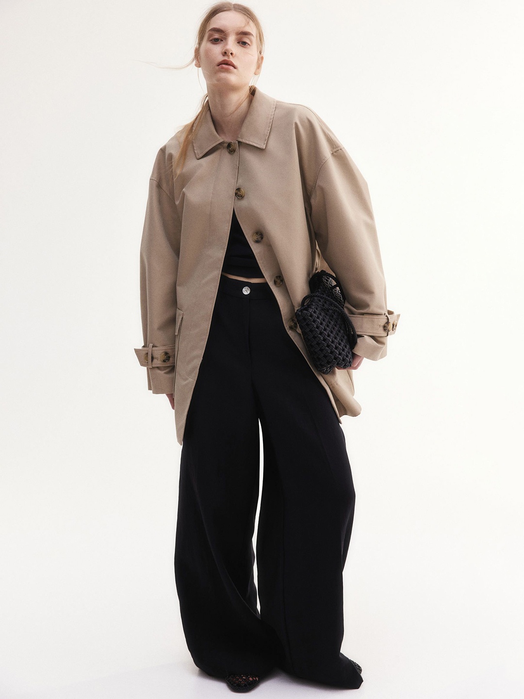 

H&M Wide Tailored Trousers, Black