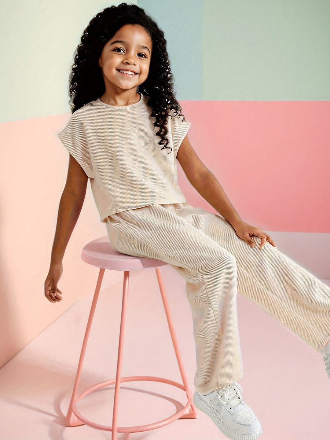 

YK Girls Top with Trousers, Beige