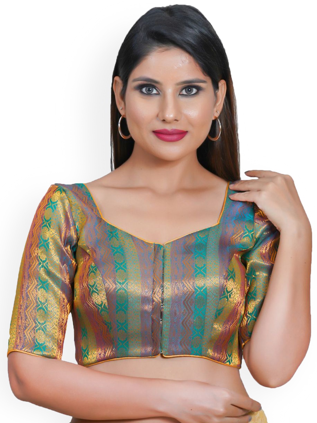 

VAMAS - THE DESIGNER BLOUSES Women Sweetheart Neck Padded Saree Blouse, Green