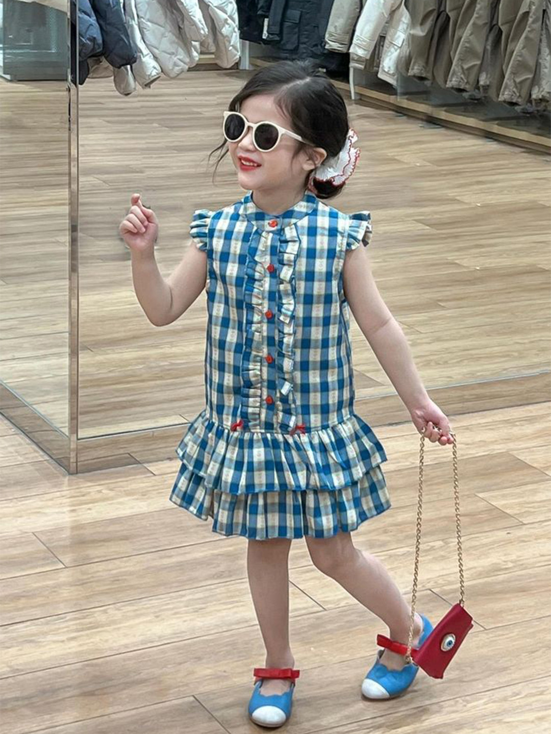 

LULU & SKY Checked A-Line Dress, Blue