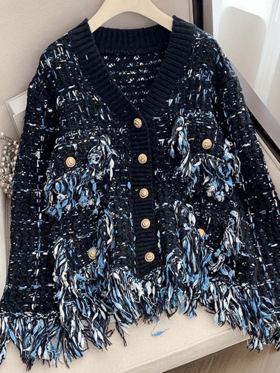 

PANKH Women Woollen Cardigan, Blue