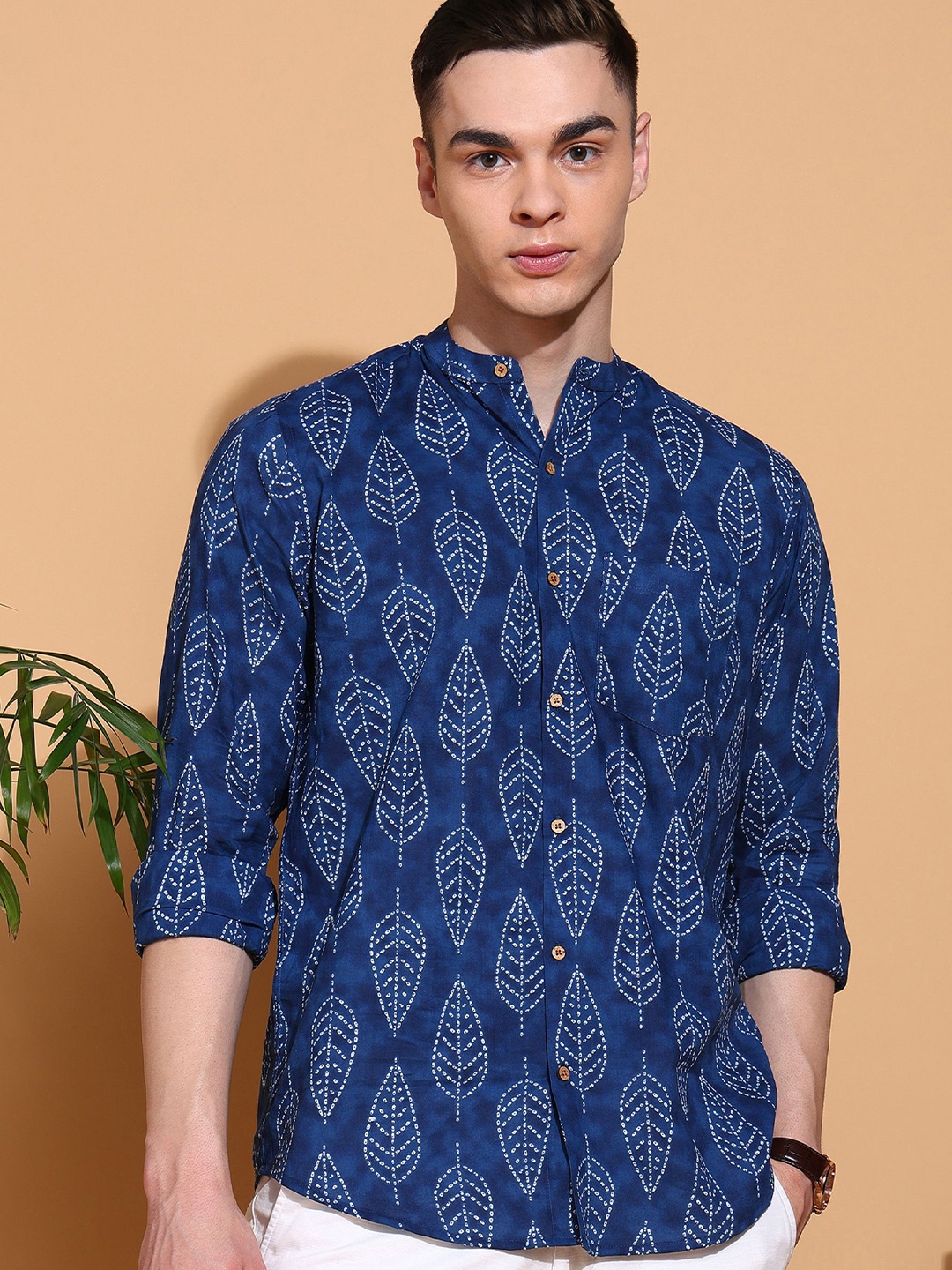 

Anouk Men Slim Fit Opaque Printed Casual Shirt, Blue