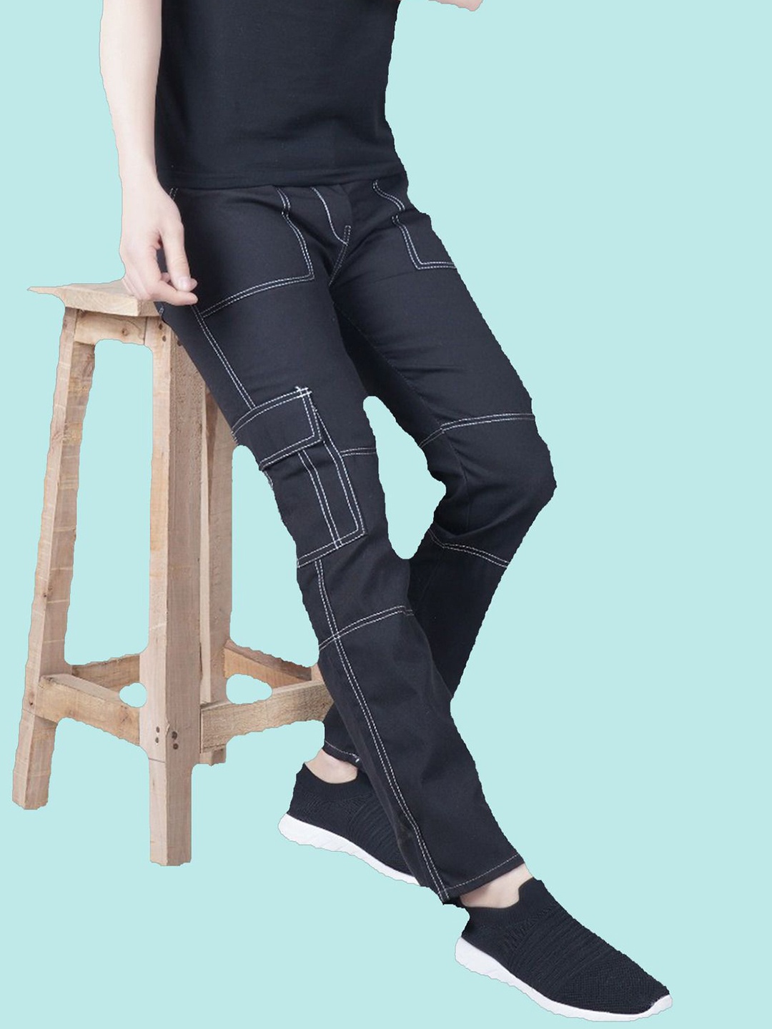 

COMFITS Men Classic Low Distress Stretchable Jeans, Black