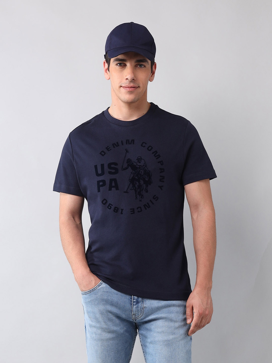 

U.S. Polo Assn. Denim Co. Men Brand Logo Printed Slim Fit T-shirt, Blue