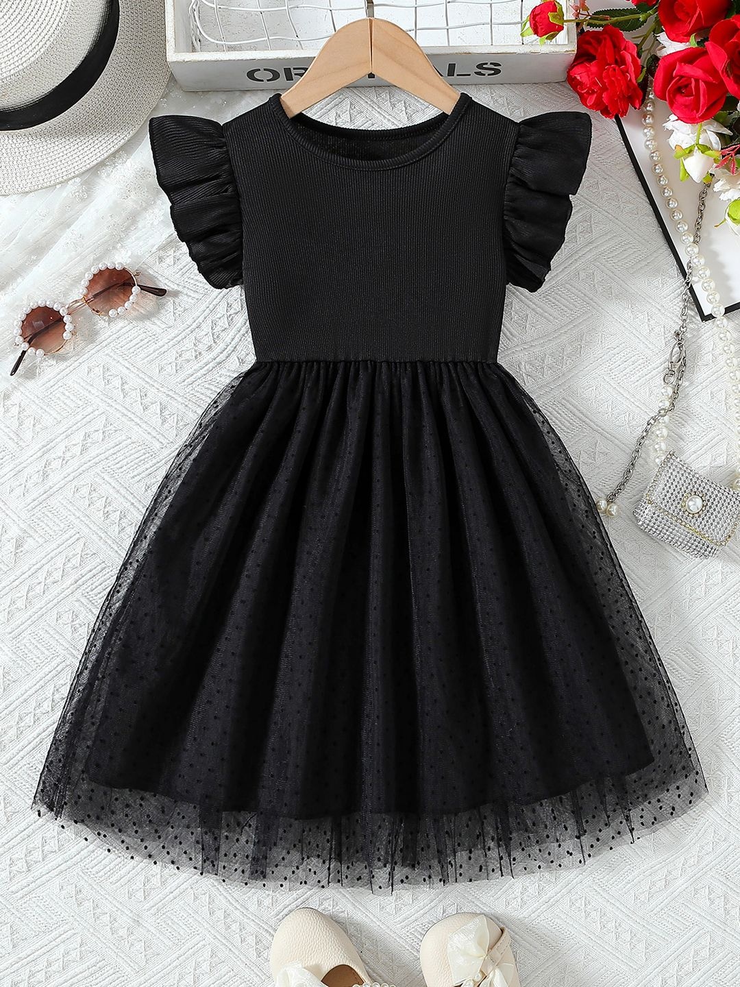 

YK Flared Sleeve Fit & Flare Dress, Black