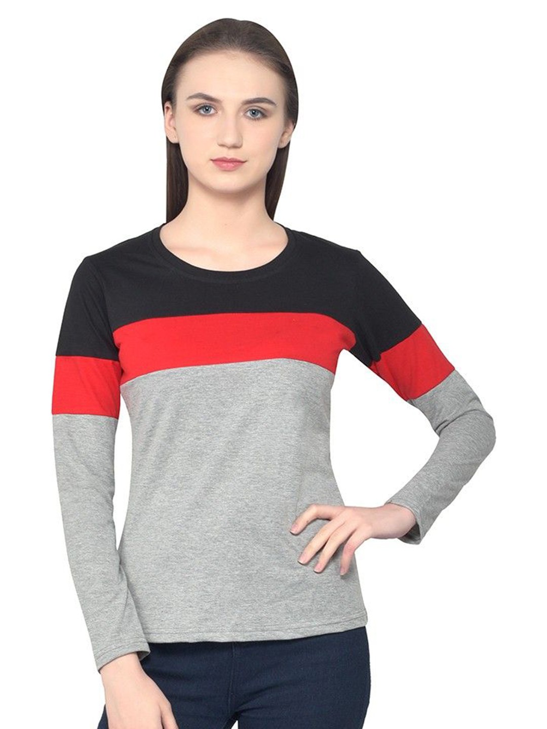 

BEYOU FASHION Women Colourblocked Cut Outs Slim Fit T-shirt, Red