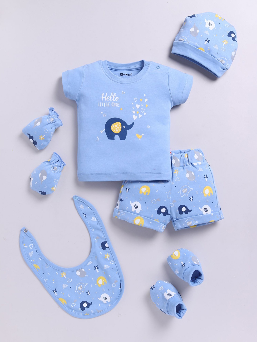 

MooNKids Infants 5-Pcs Printed Baby Apparel Gift Set, Blue