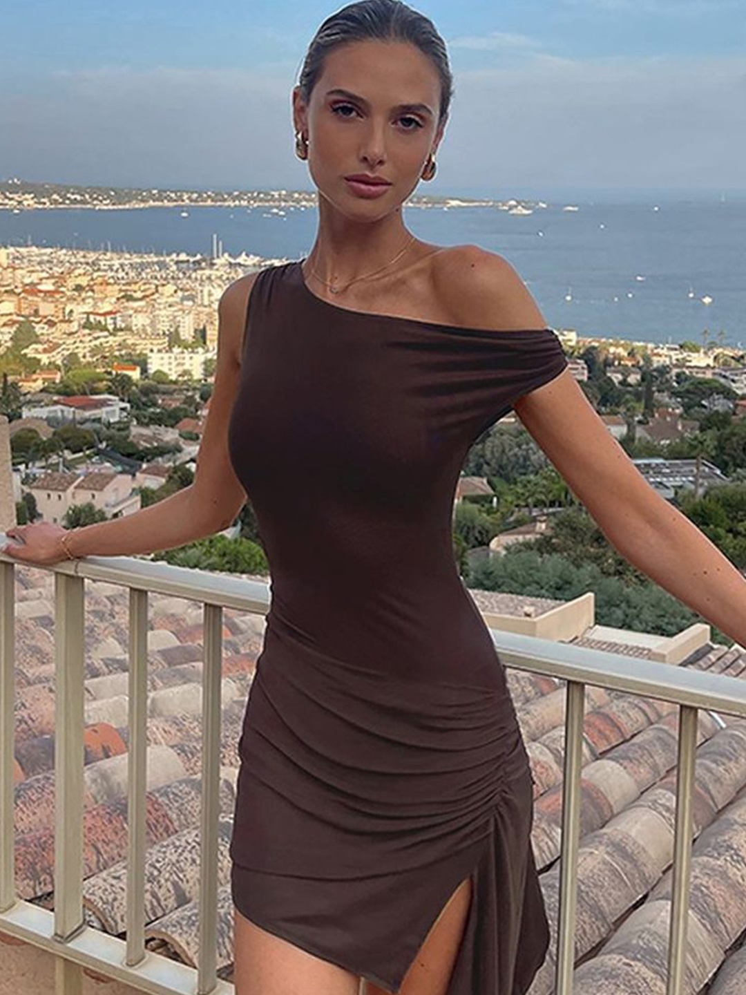 

LULU & SKY Off-Shoulder Bodycon Dress, Brown