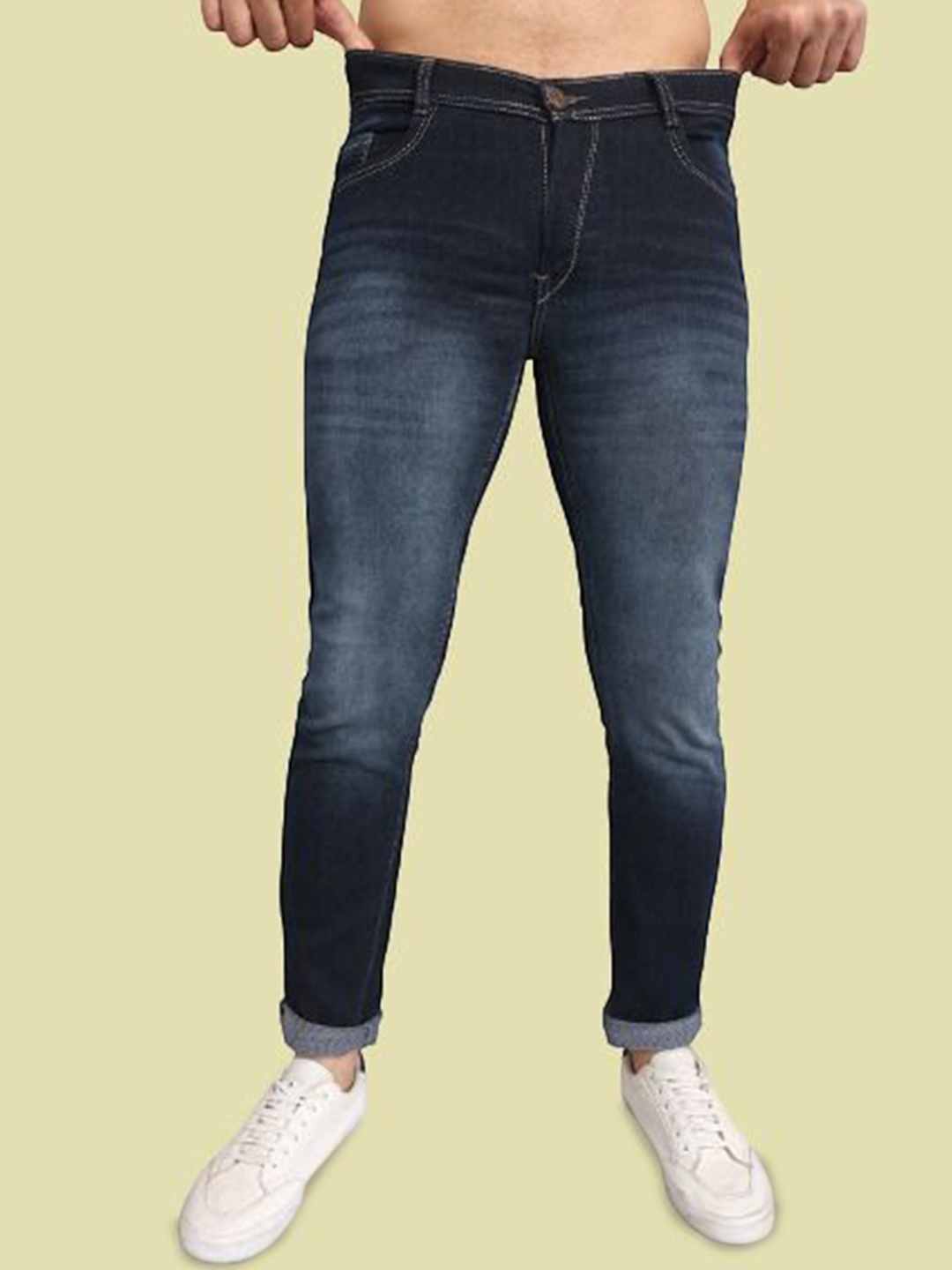 

COMFITS Men Classic Low Distress Heavy Fade Stretchable Jeans, Blue