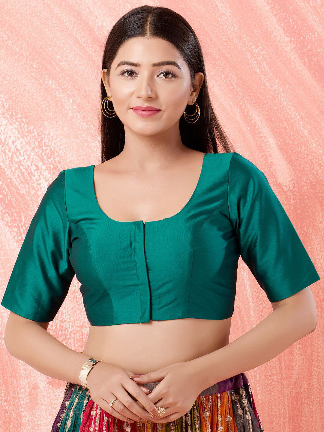 

VAMAS - THE DESIGNER BLOUSES Women Round Neck Padded Saree Blouse, Green
