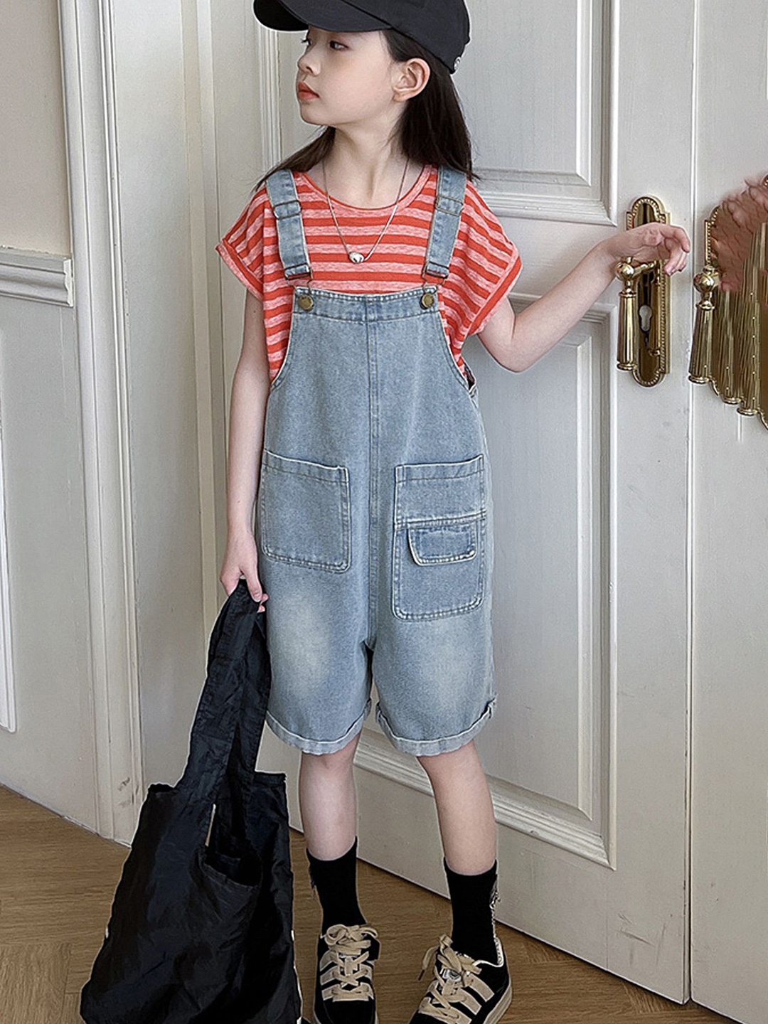 

LULU & SKY Girls Knee-Length Denim Dungaree, Blue